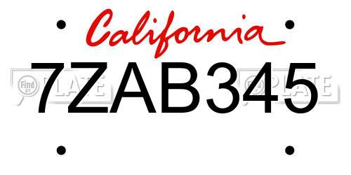 7ZAB345 California License Plate