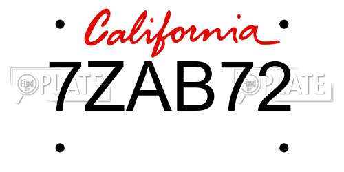 7ZAB72 California License Plate