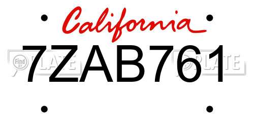 7ZAB761 California License Plate