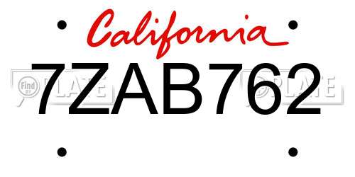 7ZAB762 California License Plate