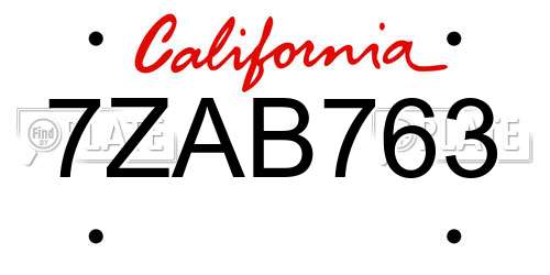 7ZAB763 California License Plate