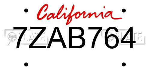 7ZAB764 California License Plate