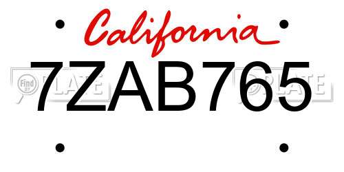 7ZAB765 California License Plate