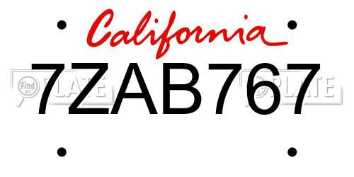 7ZAB767 California License Plate