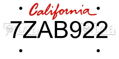 7ZAB922 California License Plate