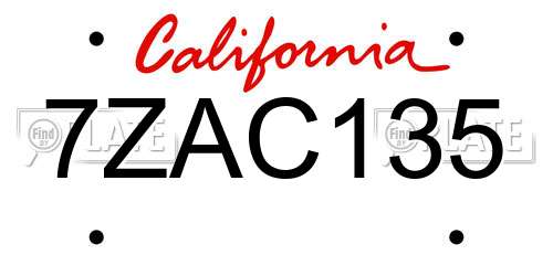 7ZAC135 California License Plate