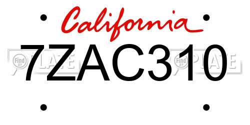 7ZAC310 California License Plate