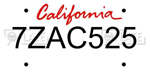 7ZAC525 California License Plate