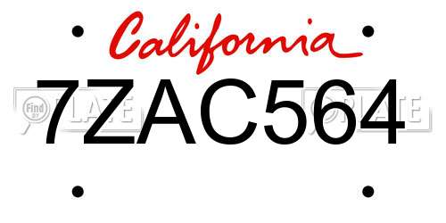 7ZAC564 California License Plate