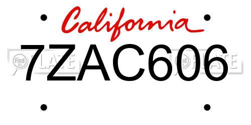 7ZAC606 California License Plate