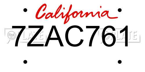 7ZAC761 California License Plate