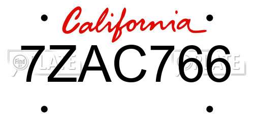 7ZAC766 California License Plate