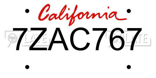 7ZAC767 California License Plate