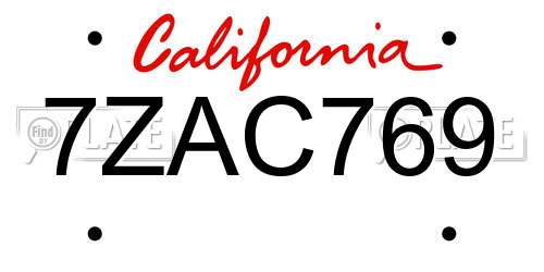 7ZAC769 California License Plate