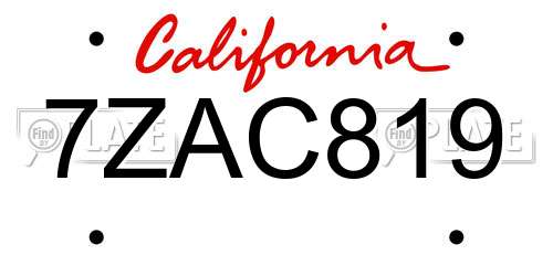 7ZAC819 California License Plate