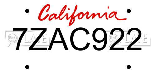 7ZAC922 California License Plate