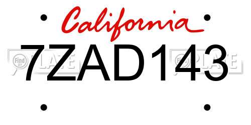 7ZAD143 California License Plate