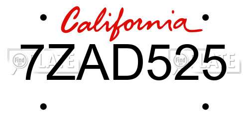 7ZAD525 California License Plate