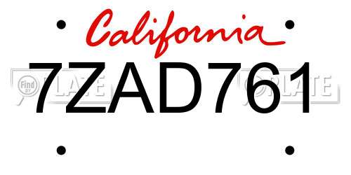 7ZAD761 California License Plate