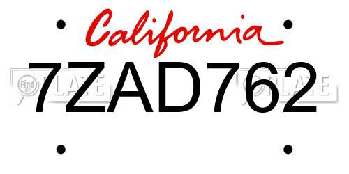 7ZAD762 California License Plate