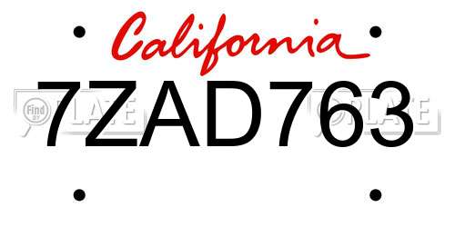 7ZAD763 California License Plate