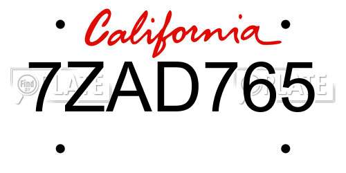 7ZAD765 California License Plate
