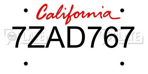 7ZAD767 California License Plate