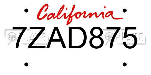 7ZAD875 California License Plate