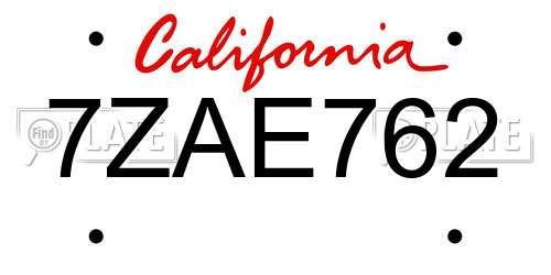 7ZAE762 California License Plate