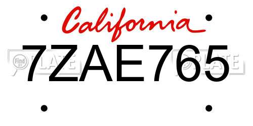 7ZAE765 California License Plate