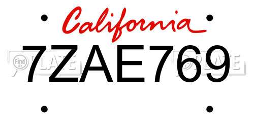 7ZAE769 California License Plate