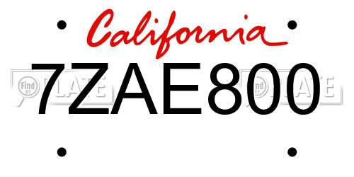 7ZAE800 California License Plate