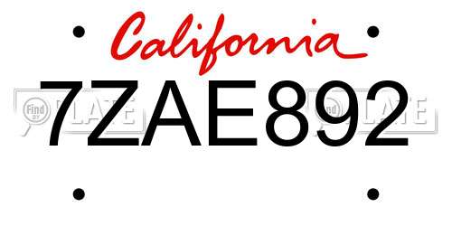 7ZAE892 California License Plate