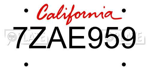 7ZAE959 California License Plate