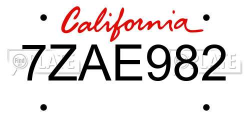 7ZAE982 California License Plate