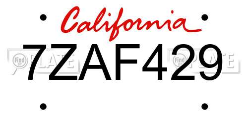 7ZAF429 California License Plate