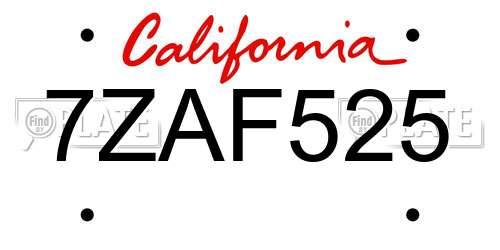 7ZAF525 California License Plate