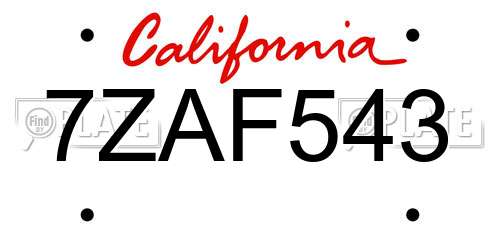 7ZAF543 California License Plate