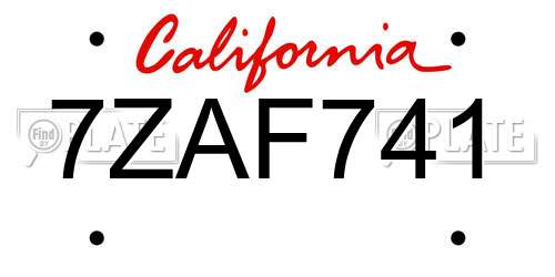 7ZAF741 California License Plate