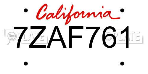 7ZAF761 California License Plate