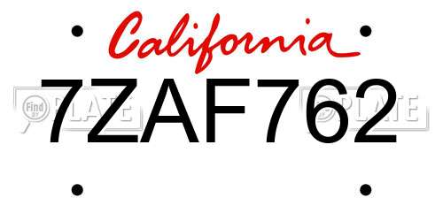 7ZAF762 California License Plate