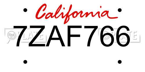 7ZAF766 California License Plate