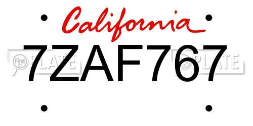 7ZAF767 California License Plate