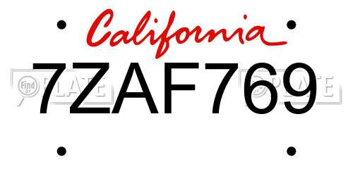 7ZAF769 California License Plate