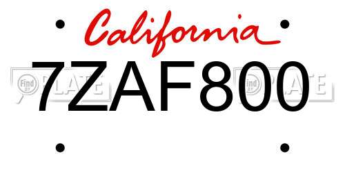 7ZAF800 California License Plate