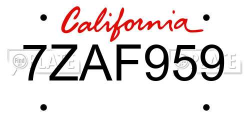 7ZAF959 California License Plate