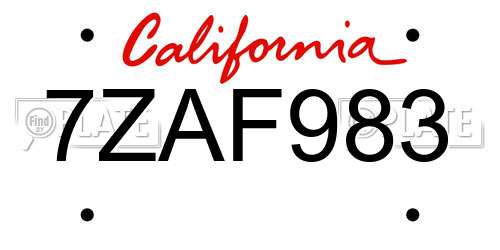 7ZAF983 California License Plate