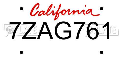 7ZAG761 California License Plate