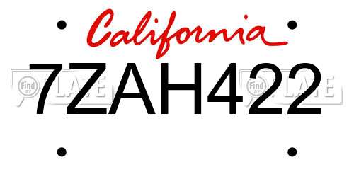 7ZAH422 California License Plate