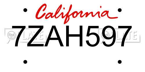 7ZAH597 California License Plate